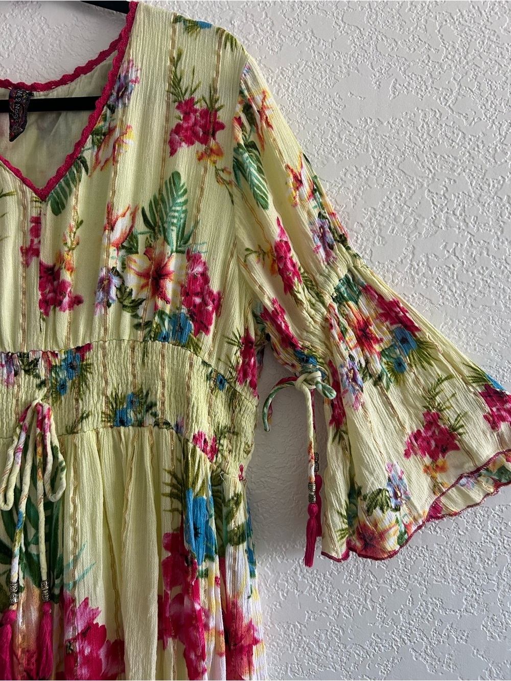Me 2 Magic Pale Yellow Coastal Boho Tropical Floral Print Half Sleeve Maxi Dress - Picture 2 of 9